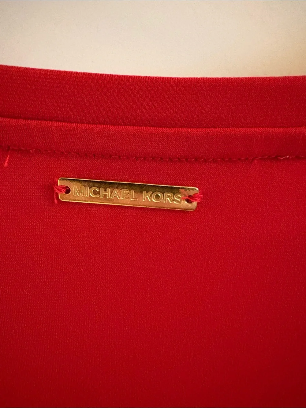 Michael Kors Red Long-Sleeve Top with Gold Stud Sleeve Detail